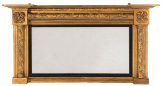 An early 19th Century later gilt decorated landscape overmantel mirror:,
