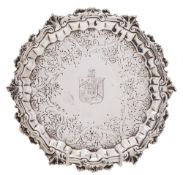 A George II circular waiter, maker William Peaston, London, 1748: crested,
