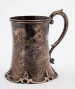 A Victorian silver mug, maker's mark worn, London, 1852: initialled,