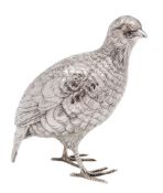 A German silver model of a partridge, bears import marks for Berthold Hermann Muller, London,