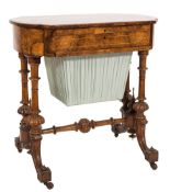 A Victorian walnut and inlaid writing and work table:, of shaped outline,
