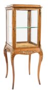 A French mahogany and gilt metal mounted square bijouterie display cabinet:,