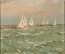 * Rowland Fisher [1885-1969] - Racing yachts:- signed bottom right oil on board 31 x 37cm.