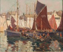 * Rowland Fisher [1885-1969] - A Cornish Harbour:- signed bottom right oil on canvas 35 x 42.5cm.