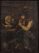 Dutch School late 18th/early 19th Century- A tavern interior with a young man playing a flute:- oil