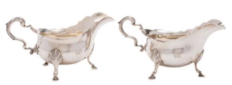 A pair of Edward VII silver sauceboats, maker James Wakely & Frank Wheeler, London,