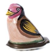 A Bilston enamel bird bonbonniere: in the form of a goldfinch,