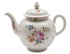 A Derby teapot and cover: of globular form with domed cover and pointed finial,
