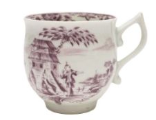 A First Period Worcester coffee cup: of bell shape with wishbone handle,