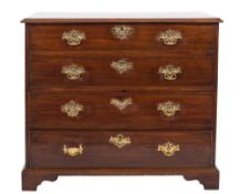 A George III mahogany rectangular chest:, the top with a moulded edge, containing four long drawers,