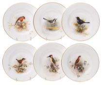 Six Royal Worcester porcelain small cabinet plates painted by William Powell: each enamelled with