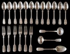 A Victorian silver fiddle pattern part flatware service, maker Charles Lias, London,
