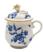 A First Period Worcester custard cup and cover: of bell shape with domed cover and flower finial,