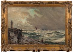 W Scott-Hudson [?], 19/20th Century- The Return of the Fishing Fleet; jetty,