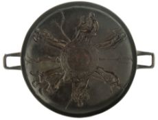 A Victorian cast iron tazza after E W Wyon: the shallow circular dish decorated with seven