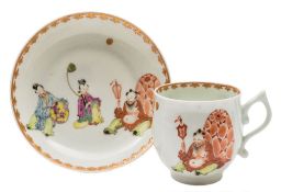 A First Period Worcester 'Pu Tai' pattern coffee cup and saucer: the cup of bell shape with