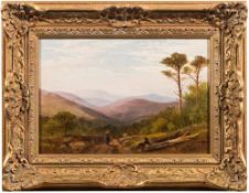 William Williams of Plymouth [1808-1895]- Travellers and cattle on a path near Okehampton:- signed