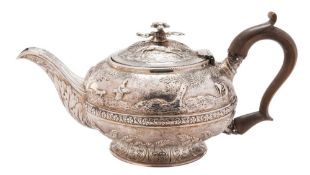 A George III silver teapot maker Alice and George Burrows II, London, 1816: of squat globular form,