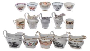 A collection of New Hall and Factory Z wares: comprising eight helmet-shaped cream/milk jugs with
