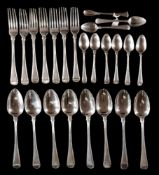 A set of George III Old English thread pattern part flatware service, maker Peter & William Bateman,