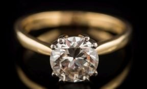 A diamond solitaire ring: the circular, brilliant-cut diamond approximately 8.6mm diameter x 4.