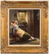Haynes King [1831-1904]- A Carefree Moment:- signed and dated 1889 bottom right oil on canvas 34 x
