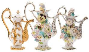 Three Samuel Alcock lavender water sprinklers and covers: comprising two graduating flower