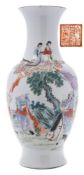 A Chinese famille rose baluster vase: painted with the two Qiao sisters and other figures in a