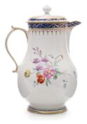 A Derby baluster jug and cover: with pointed finial and scroll handle,