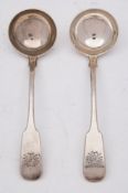 A pair of Victorian Scottish silver fiddle pattern sauce ladles, maker William Shaw, Glasgow,