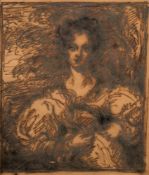 Attributed to Sir Thomas Lawrence [1760-1830]- An elegant lady in a park- inscribed Sir T Lawrence