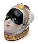 A Chelsea bonbonniere: in the form of a lady's head, wearing a black mask,