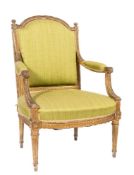 A 19th Century carved giltwood fauteuil in the Louis XVI taste:,