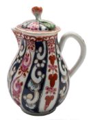 A First Period Worcester sparrow beak milk jug and cover: of baluster form with loop handle,