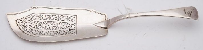 A George IV silver Old English pattern fish slice, maker WK possibly William King,