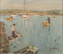 * Rowland Fisher [1885-1969] - Fishermen in a Cornish estuary:- signed bottom right oil on