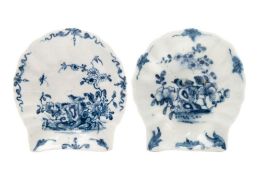 Two First Period Worcester blue and white shell-shaped pickle dishes: each painted with the 'The