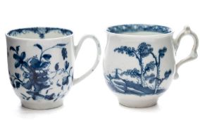 A First Period Worcester blue and white coffee cup and one other: the first of bell shape with