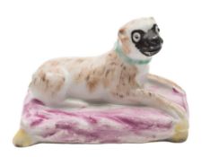 An English porcelain model of a pug dog,