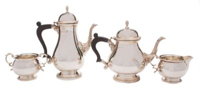 An Elizabeth II silver four-piece tea and coffee set, maker Barker Ellis Silver Co, Sheffield,