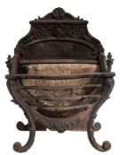 A 19th Century cast iron serpentine fronted basket fire grate:,