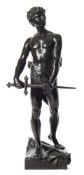 Raoul Larche (1860-1912) 'Vingt Ans' a bronze figure of boy with sword: dark brown patination,