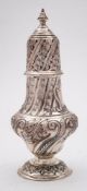 A Victorian silver sugar caster, maker Job Hall, London,1895: of baluster form,
