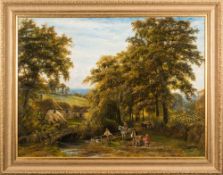 Edmund George Warren [1834 - 1909]- Country folk at a Devonshire ford,