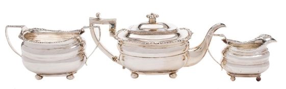 A late Georgian matched silver three-piece tea service,