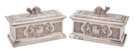A pair of Victorian silver boxes and covers, maker John Marshall Spink (Spink & Son), London,