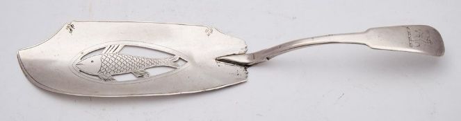 A George III provincial silver fiddle pattern fish slice, maker William Welch II, Exeter,