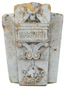 Monumental Historical carved Keystone: with rectangular foliate decorated plaque entitled