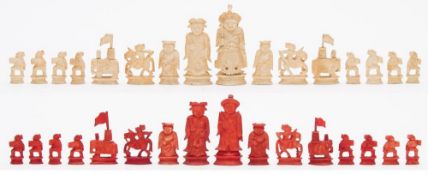A late 19th century Chinese stained ivory chess set:,