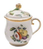 A Chelsea-Derby custard cup and cover: of bell shape with flower and stem finial,